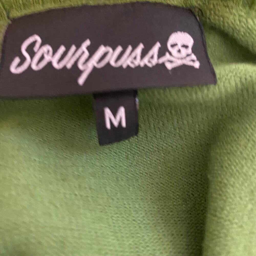 Sourpuss Cropped Cardigan Sweater Womens Sz Medium Green Rockabilly Retro Twee - Picture 4 of 5